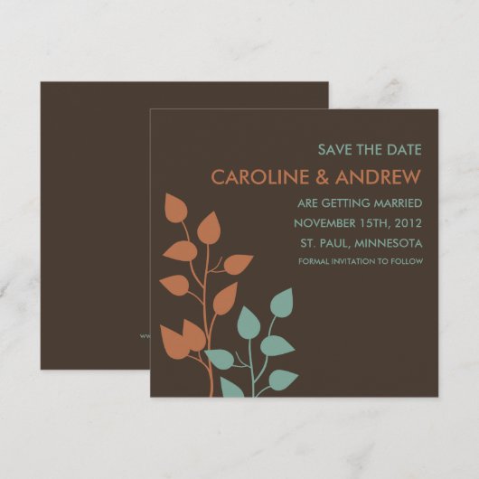 Herfstbladeren Dubbele Takken Bewaar de Datum Kaar Save The Date (Voorkant / Achterkant)