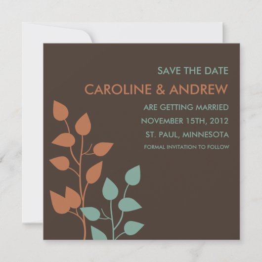 Herfstbladeren Dubbele Takken Bewaar de Datum Kaar Save The Date (Voorkant)