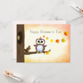 Herfstbladeren & Eekhoorn Gelukkig herfstgroet Kaart (Voorkant / Achterkant in situ)