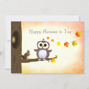 Herfstbladeren & Eekhoorn Gelukkig Herfstgroet Kaart
