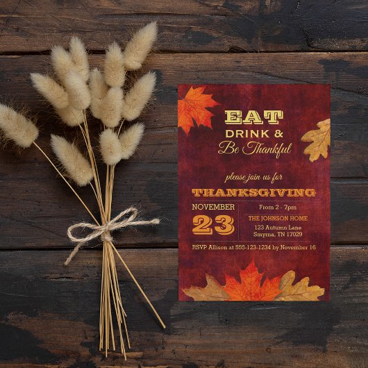 Herfstbladeren Eet Drink en wees dankbaar Uitnodig Kaart