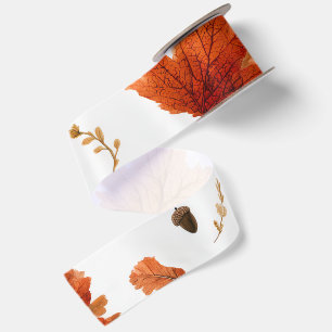 Herfstbladeren & Eikelpatroon Satijnen Lint