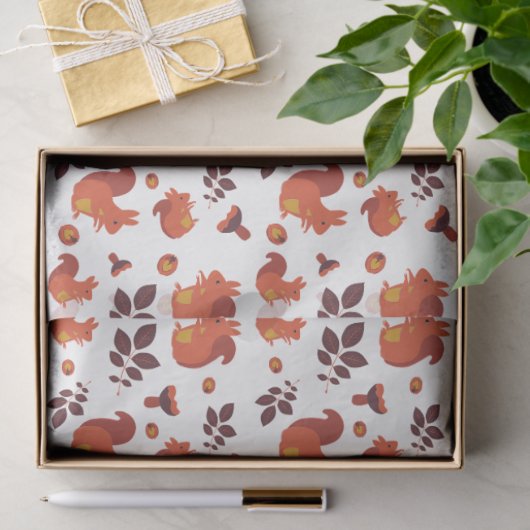 Herfstbladeren, eikels en vierkant patroon tissuepapier (Geschenk)