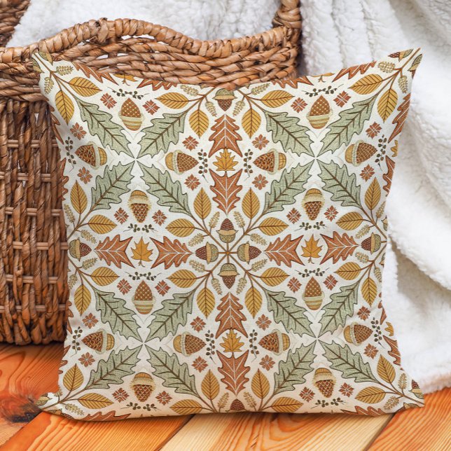 Herfstbladeren eikels Natuur warm Kussen (Autumn leaves nature-inspired pillow)