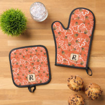 Herfstbladeren Eikels Patroon Oranje Monogram