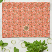 Herfstbladeren Eikels Patroon Oranje Monogram Theedoek (Gevouwen)