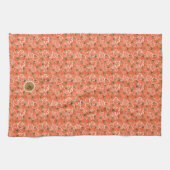 Herfstbladeren Eikels Patroon Oranje Monogram Theedoek (Horizontaal)