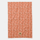 Herfstbladeren Eikels Patroon Oranje Monogram Theedoek (Verticaal)