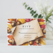 Herfstbladeren & Eikels Rustieke Trouwdag RSVP Kaartje (Staand voorkant)