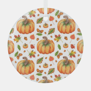 Herfstbladeren, eikels: waterverf. glas ornament