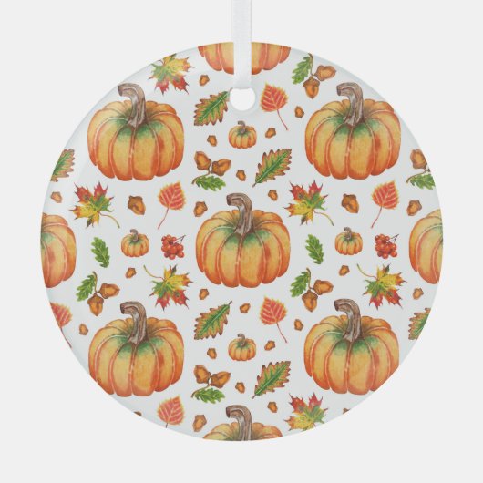 Herfstbladeren, eikels: waterverf. glas ornament (Voorkant)