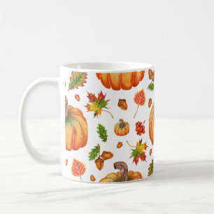 Herfstbladeren, eikels: waterverf. koffiemok