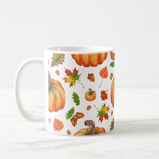 Herfstbladeren, eikels: waterverf. koffiemok (Links)