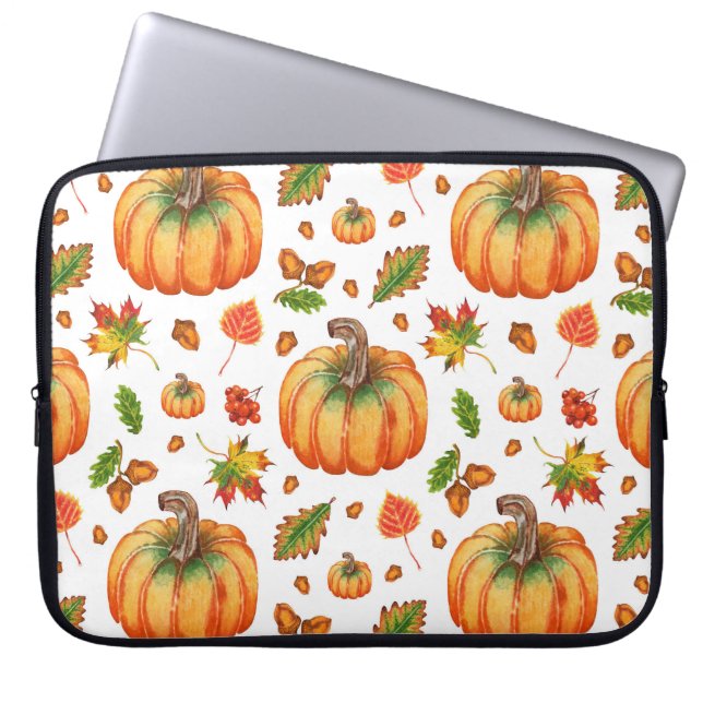 Herfstbladeren, eikels: waterverf. laptop sleeve (Voorkant)