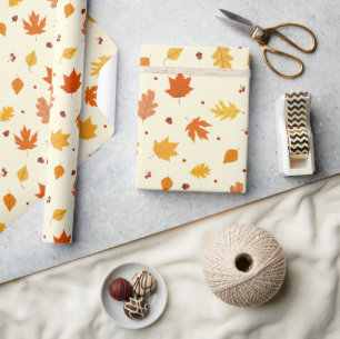 Herfstbladeren, eikenmoeren Patroon Thanksgiving g Cadeaupapier