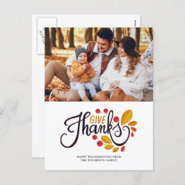 Herfstbladeren en bessen Thanksgiving foto Feestdagenkaart