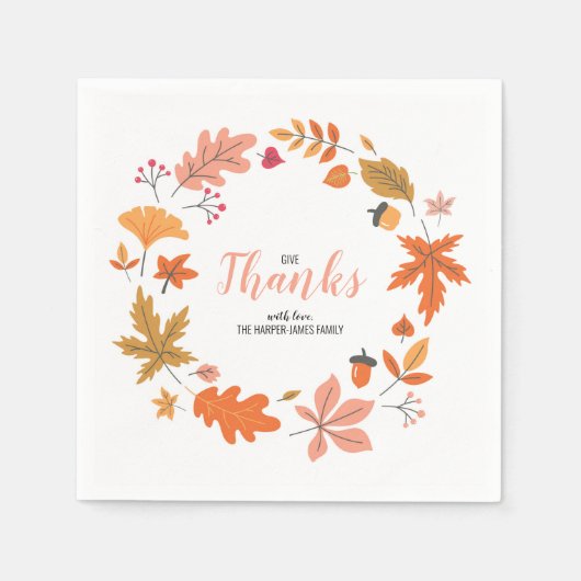 Herfstbladeren en bloei Thanksgiving diner Servet (Voorkant)