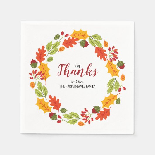 Herfstbladeren en bloei Thanksgiving Diner Servet (Voorkant)