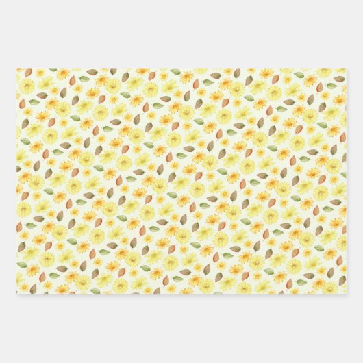 Herfstbladeren en bloemen, aquarel Bloemen Herfst Inpakpapier Vel (Voorkant)