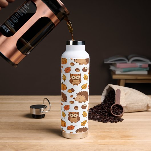 Herfstbladeren en bosdieren  waterfles (Koffie)