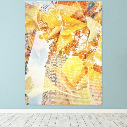 Herfstbladeren en bouwgevel canvas afdruk (Insitu (Houten vloer))