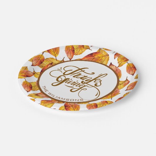 Herfstbladeren en bruine tekst ontwerp-Bedankt gev Papieren Bordje (Gekanteld)