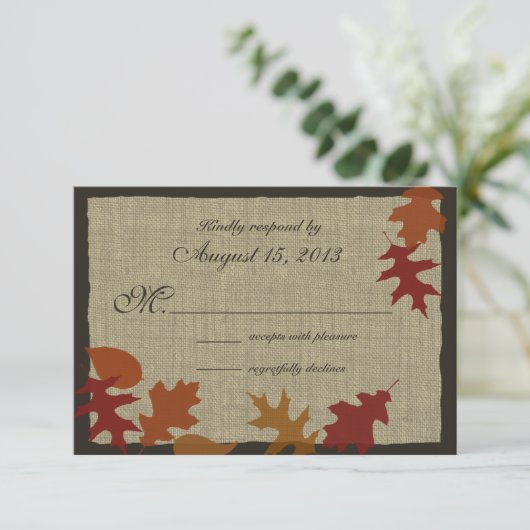 Herfstbladeren en Burlap RSVP (Staand voorkant)