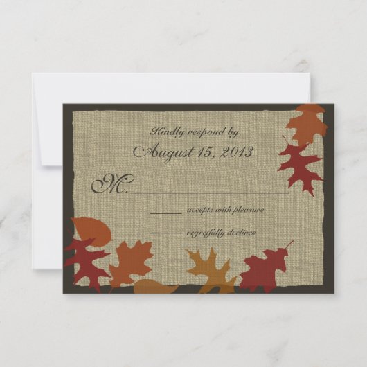Herfstbladeren en Burlap RSVP Kaartje (Voorkant)