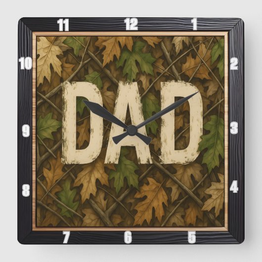 Herfstbladeren en 'Dad'-ontwerp Vierkante Klok (Voorkant)
