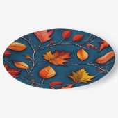 Herfstbladeren en denim papieren bordje (Gekanteld)