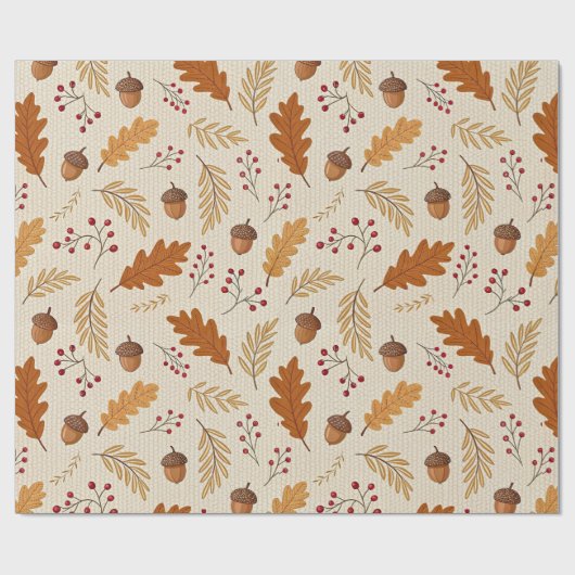 Herfstbladeren en Eikels Patroon Cadeaupapier (Vlak)