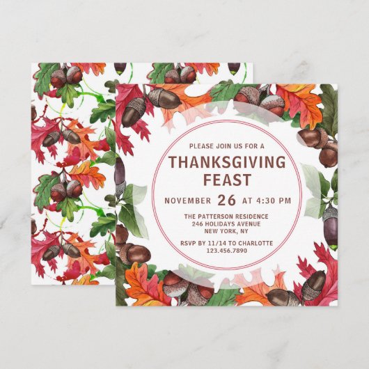 Herfstbladeren en eikels Thanksgiving-feest Kaart (Voorkant / Achterkant)