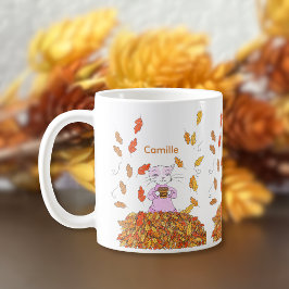 Herfstbladeren en elegante kat gepersonaliseerde m koffiemok