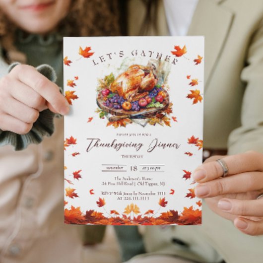 Herfstbladeren en geroosterde kalkoen Thanksgiving Kaart