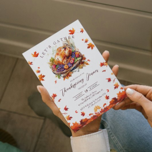 Herfstbladeren en geroosterde kalkoen Thanksgiving Kaart