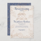 Herfstbladeren en Gold Housewarming Party Kaart (Voorkant / Achterkant)