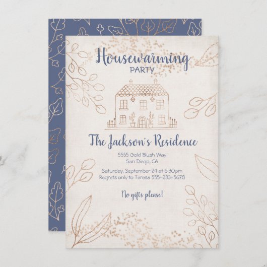 Herfstbladeren en Gold Housewarming Party Kaart (Voorkant / Achterkant)