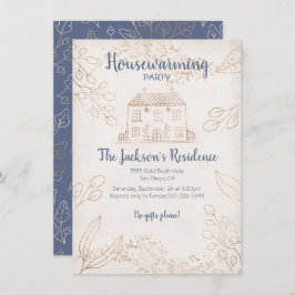 Herfstbladeren en Gold Housewarming Party Kaart