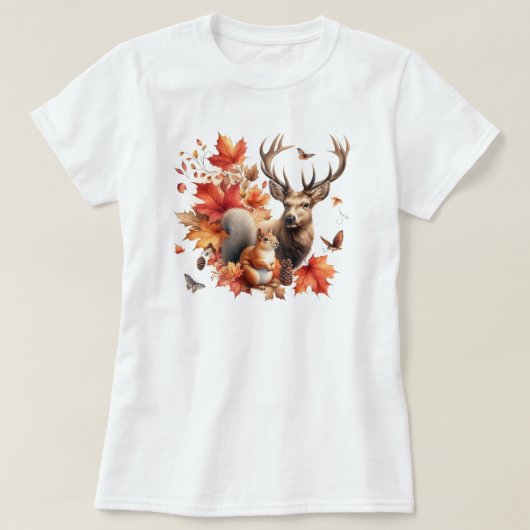 Herfstbladeren en herten Herfst seizoen T-shirt (Design voorkant)