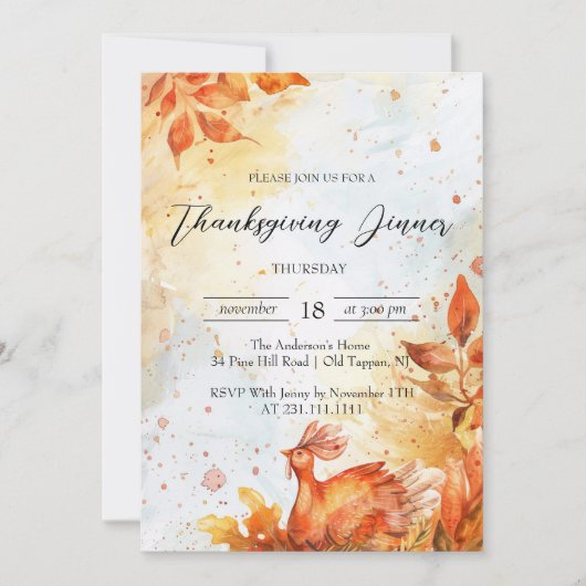 Herfstbladeren en kalkoen Rode en Gele Thanksgivin Kaart (Voorkant)