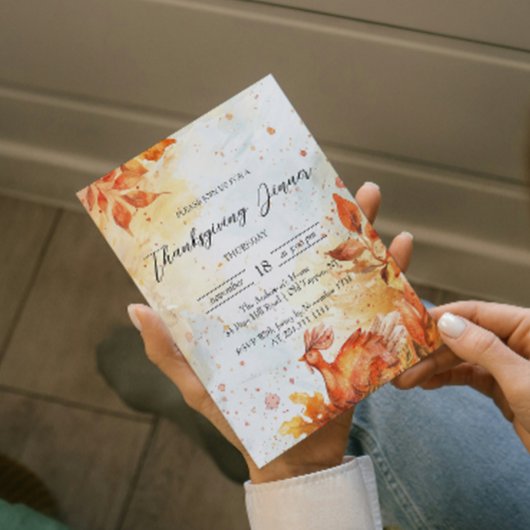 Herfstbladeren en kalkoen Rode en Gele Thanksgivin Kaart