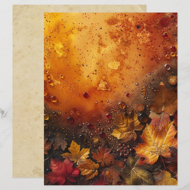 Herfstbladeren en Kralen Scrapbook Papier (Voorkant / Achterkant)