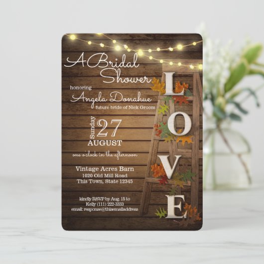 Herfstbladeren en Ladder Rustiek Vrijgezellenfeest Kaart (Staand voorkant)