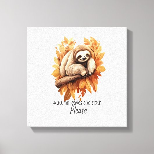 Herfstbladeren en luiaard alsjeblieft canvas afdruk (Voorkant)