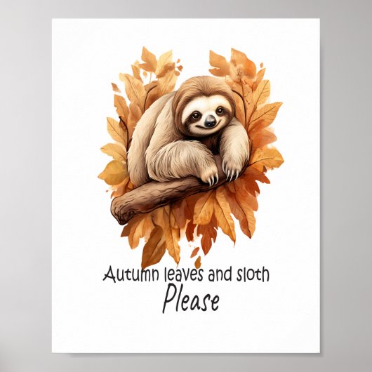 Herfstbladeren en Luiaard Graag Poster (Voorkant)