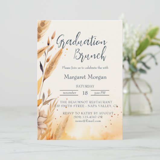 Herfstbladeren en Pampas bruidsbrunch Kaart (Staand voorkant)