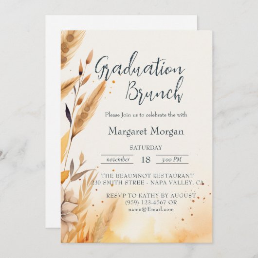 Herfstbladeren en Pampas bruidsbrunch Kaart (Voorkant / Achterkant)