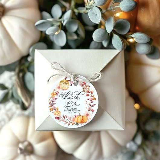 Herfstbladeren en Pompoen Bruidsdouche Bedankjes Labels