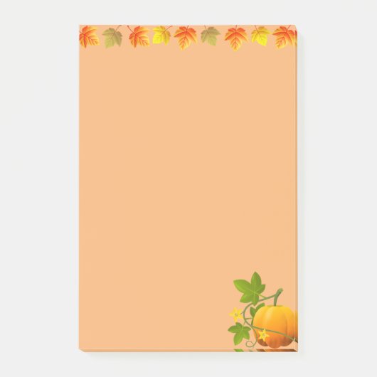 Herfstbladeren en pompoen op oranje post-it® notes (Voorkant)
