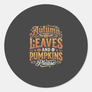 Herfstbladeren en pompoenen alsjeblieft Halloween- Ronde Sticker